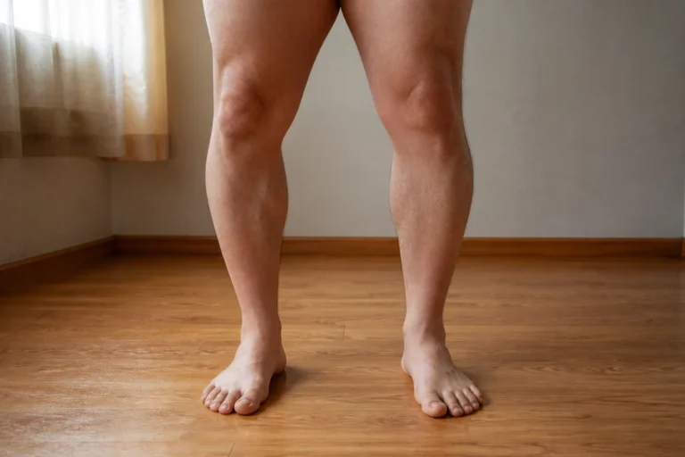 Jambes arquées adultes : écart visible entre les genoux, illustration du genu varum