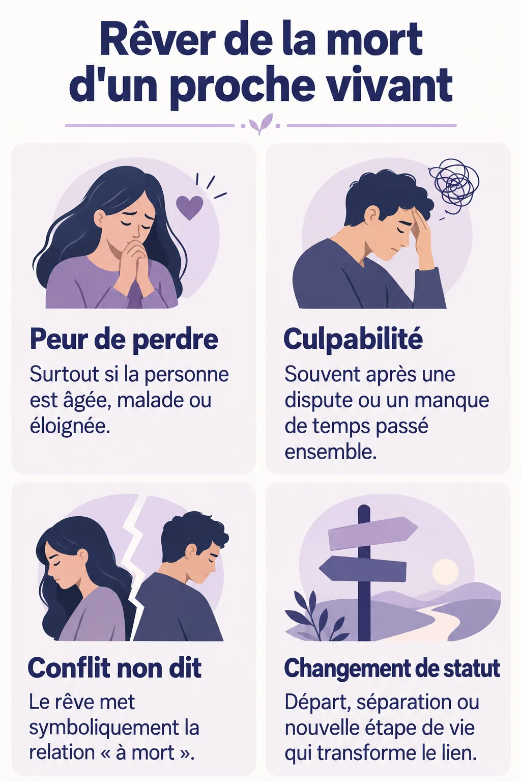 Rêver de la mort d'un proche vivant : Peur de perdre, Culpabilité, Conflit non dit, Changement de statut